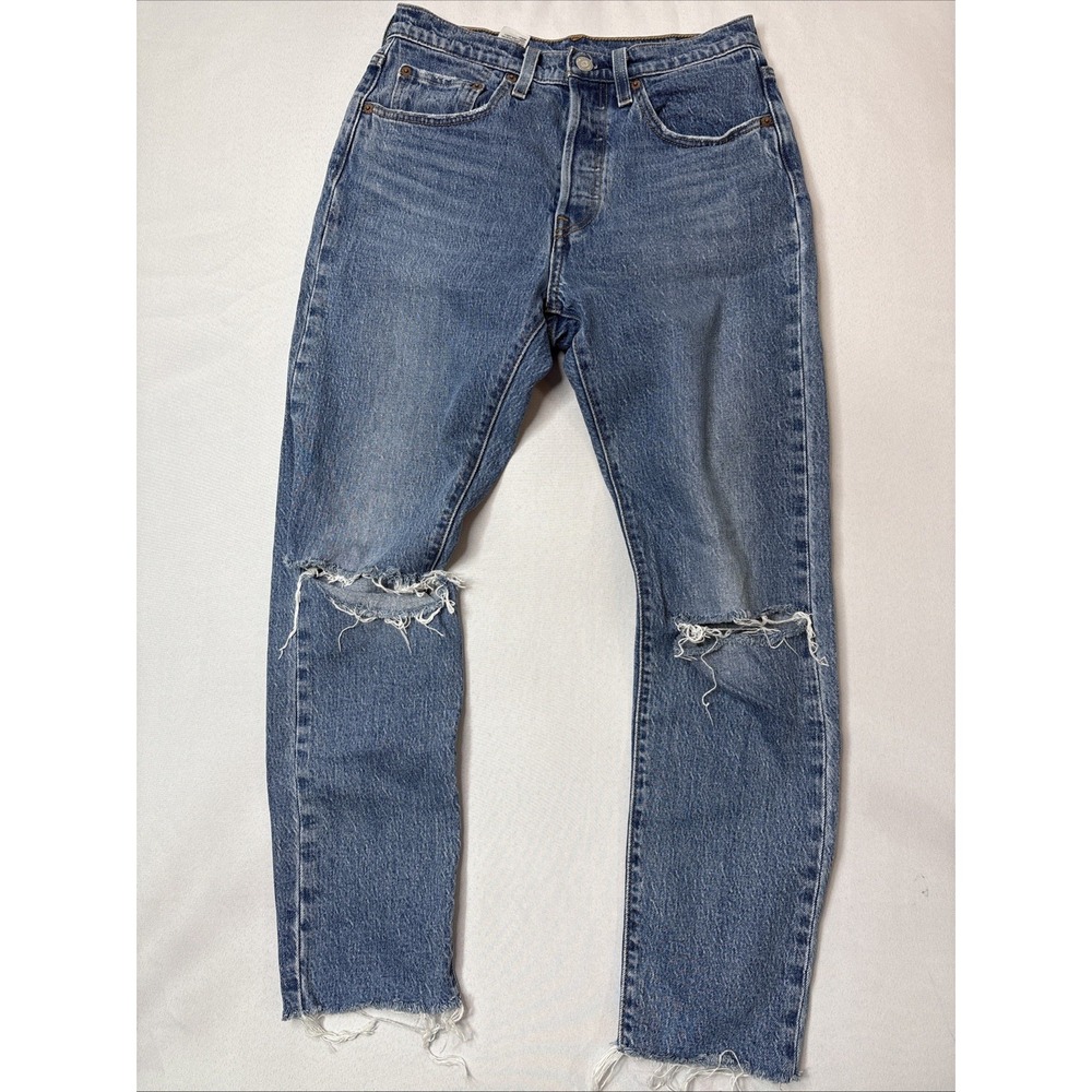 Levi's 501 Blue Ripped Jeans - Size W26 L27 Distressed Grunge